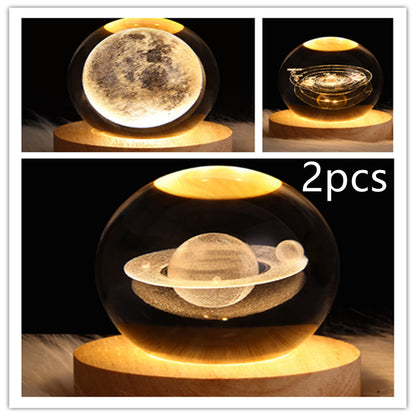 LED Night Light Galaxy Crystal Ball Table Lamp 3D Planet Moon Lamp Bedroom Home Decor For Kids Party Children Birthday Gifts